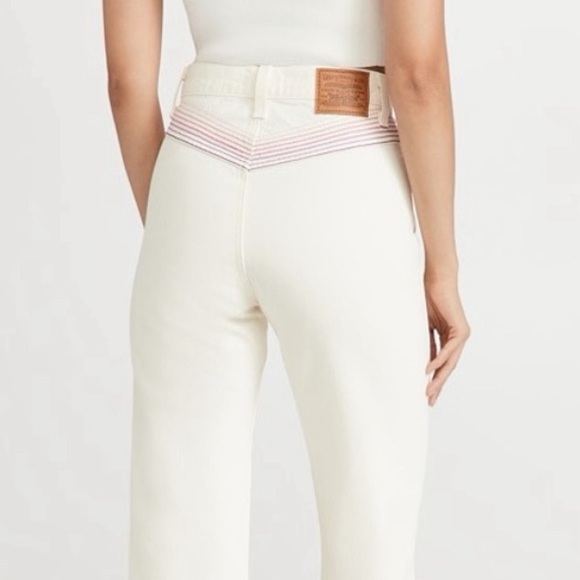 Levi’s Ribcage High Rise Straight Leg Ankle Jeans, Rainbow Stitching - Size 28 - Picture 3 of 4